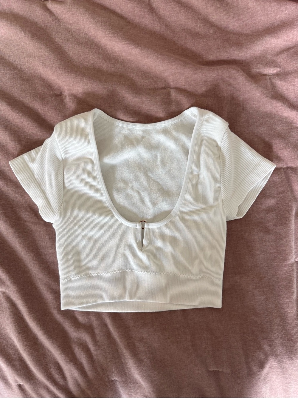 Aerie White Ribbed Scoop Crop Top with Front Ring Detail